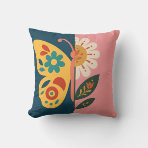 Colourful butterfly and flower Design Throw Pillow