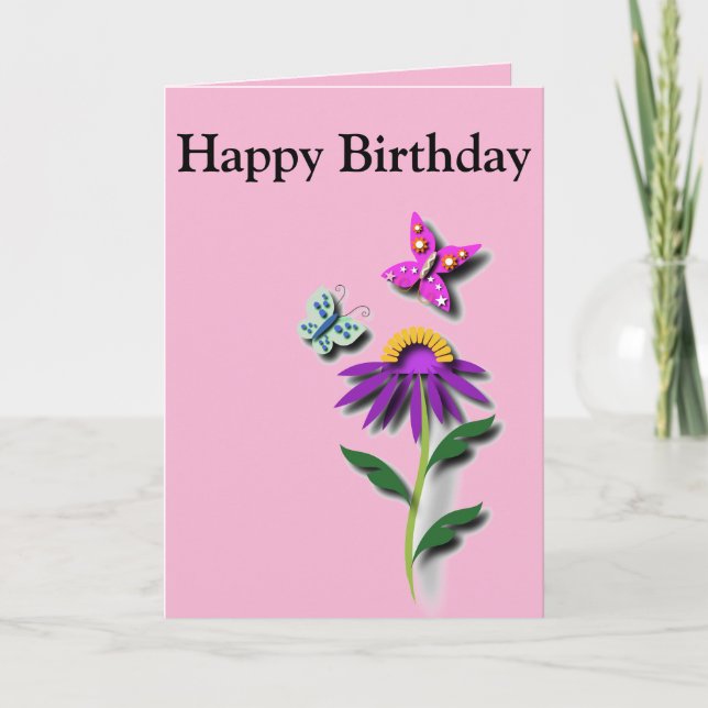 Colourful Butterfly and Flower editable  Card (Front)