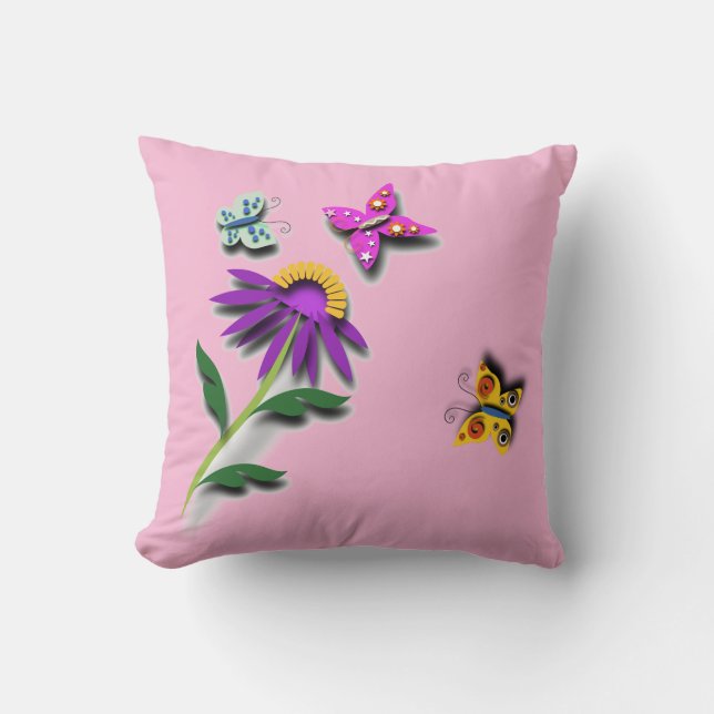 Colourful Butterfly and Flower Throw Pillow (Front)