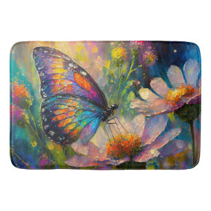 Colourful Butterfly and Wildflowers at Sunrise Bath Mat
