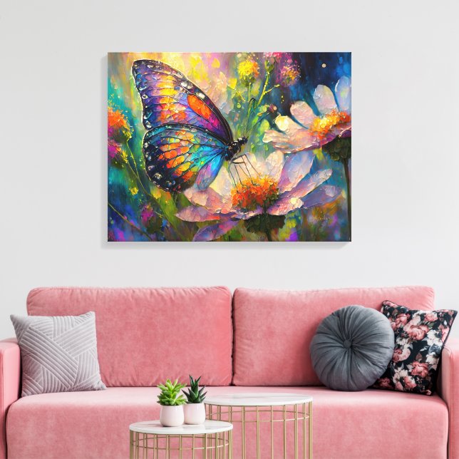 Colourful Butterfly and Wildflowers at Sunrise Canvas Print (Insitu(LivingRoom))
