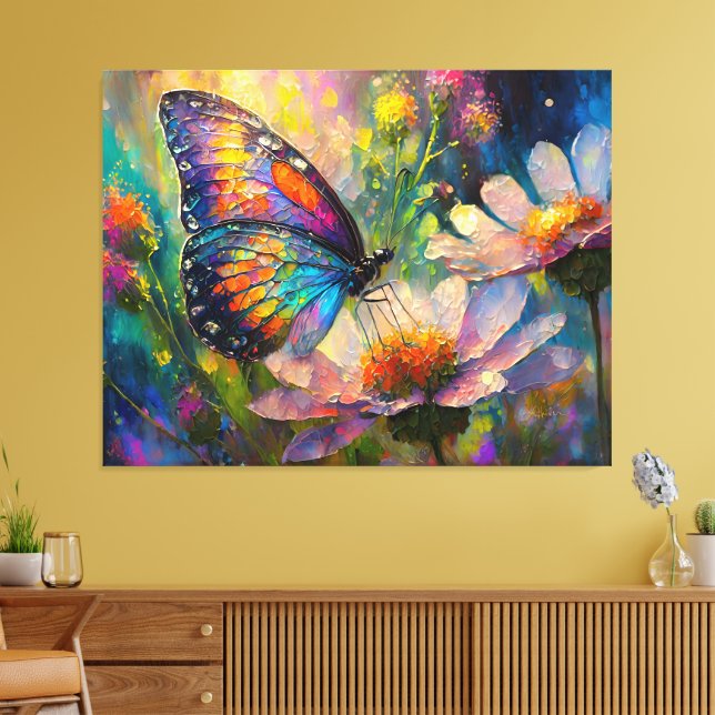 Colourful Butterfly and Wildflowers at Sunrise Canvas Print (Insitu(LivingRoom))