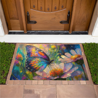 Colourful Butterfly and Wildflowers at Sunrise Doormat