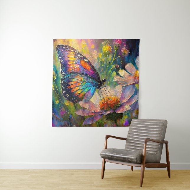 Colourful Butterfly and Wildflowers at Sunrise Tapestry (In Situ)