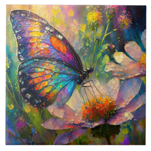 Colourful Butterfly and Wildflowers at Sunrise Tile