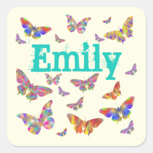 Colourful Butterfly Art Emily Add Name Girls Artsy Square Sticker