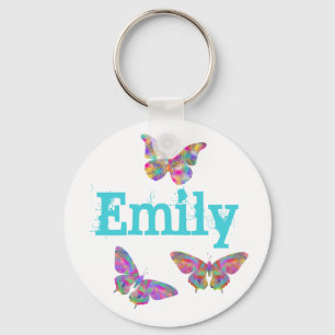 Colourful Butterfly Art Pattern Emily Add Name Keychain