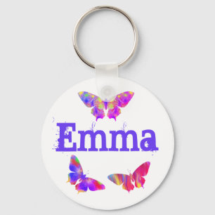 Colourful Butterfly Art Pattern Emma Add Name Keychain