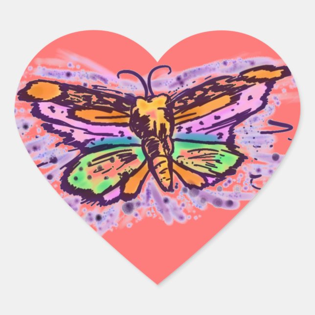 Colourful Butterfly artistic heart sticker (Front)