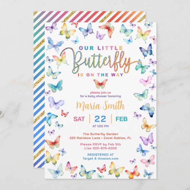 Colourful Butterfly Baby Shower Invitation (Front/Back)