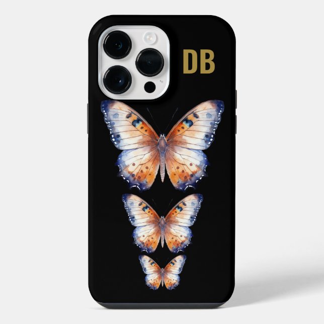 Colourful Butterfly Black Custom Monogram iPhone Case (Back)