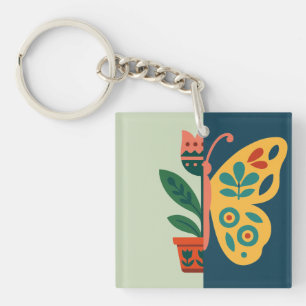 Colourful butterfly decoration with floral element keychain