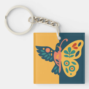 Colourful butterfly decoration with floral element keychain