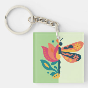Colourful butterfly decoration with floral element keychain