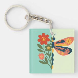 Colourful butterfly decoration with floral element keychain