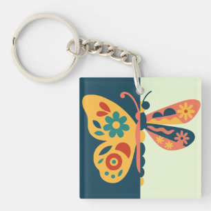 Colourful butterfly decoration with floral element keychain