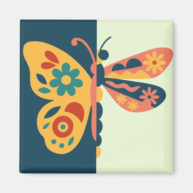 Colourful butterfly decoration with floral element magnet (Front)