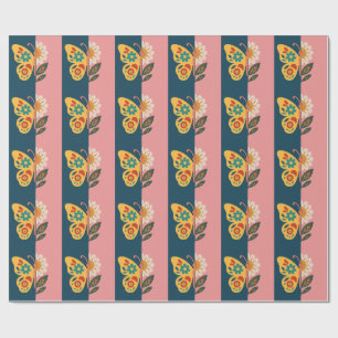 Colourful butterfly decoration with floral element wrapping paper