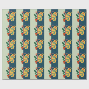 Colourful butterfly decoration with floral element wrapping paper