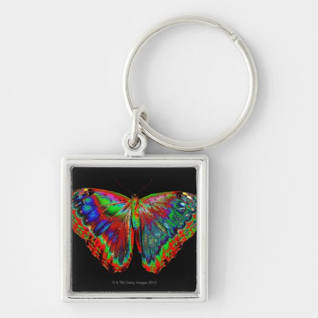 Colourful Butterfly design against black backdrop Keychain (Front)