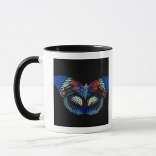 Colourful Butterfly design against black backdrop Mug