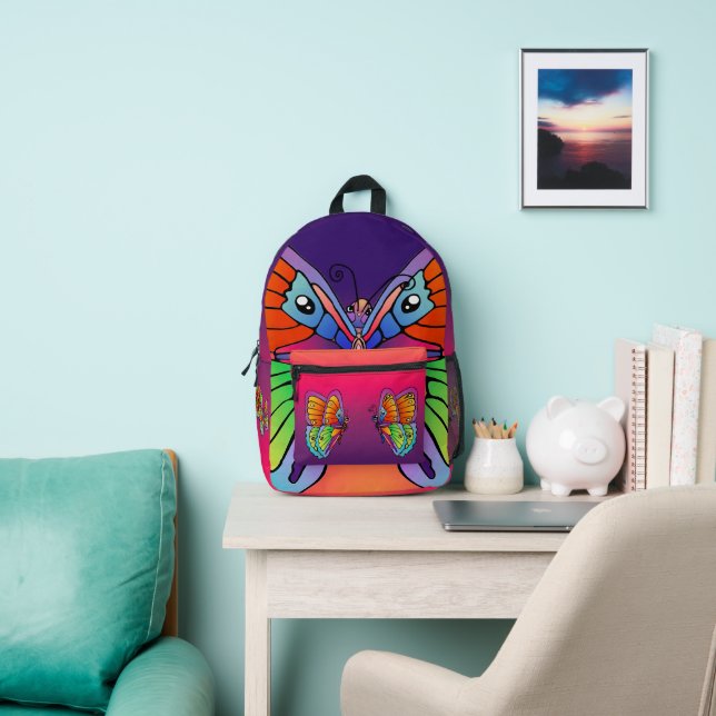 Colourful Butterfly Design Printed Backpack (Insitu)