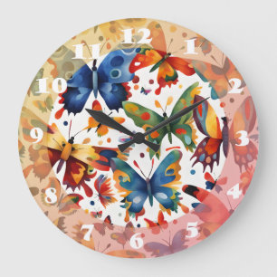 Colourful Butterfly drawing Large Clock