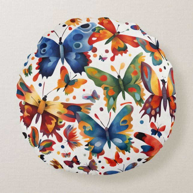 Colourful Butterfly drawing  Round Pillow (Front)