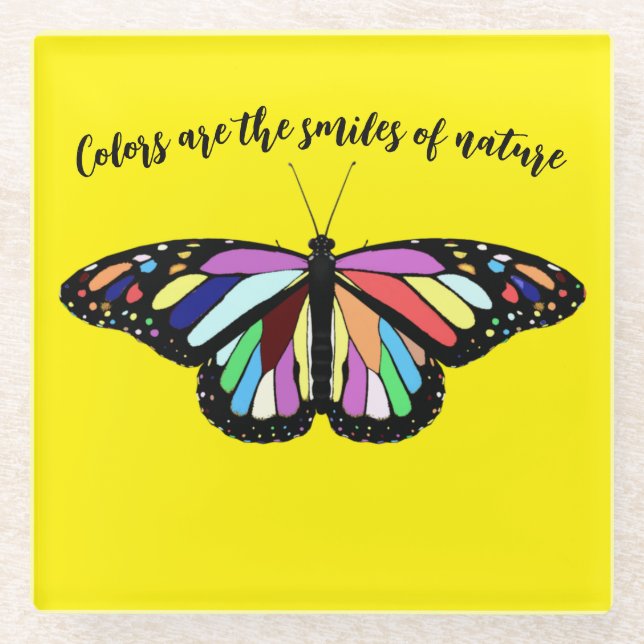 colourful butterfly  glass coaster (Front)