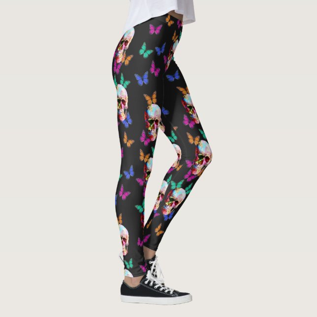 Colourful Butterfly Gothic Sugar Skull Leggings (Right)
