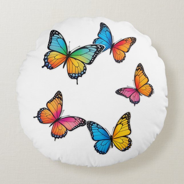 Colourful Butterfly Illustration Round Pillow (Front)