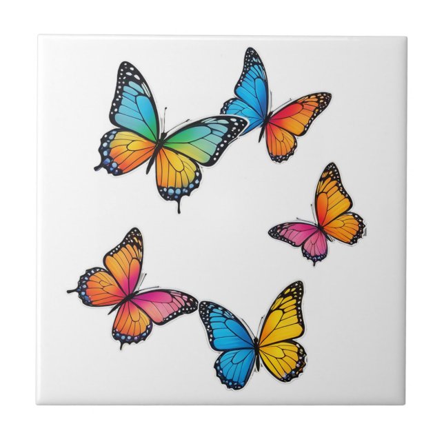 Colourful Butterfly Illustration Tile (Front)