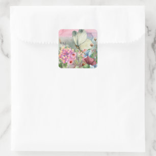 Colourful Butterfly Kisses Among Wildflowers Square Sticker