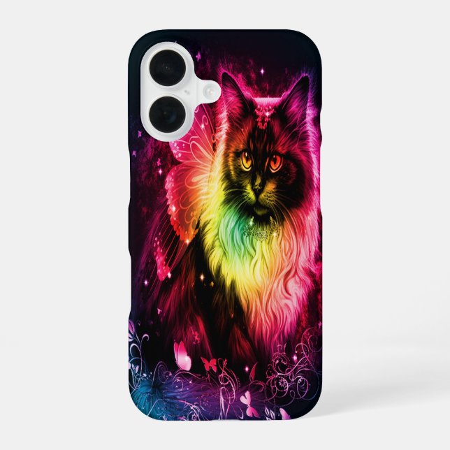 Colourful Butterfly Kitty iPhone 16 Case (Back)