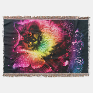 Colourful Butterfly Kitty Throw Blanket