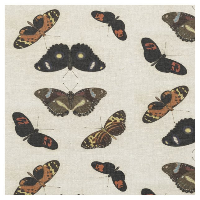 Colourful Butterfly Medley on Cream Background Fabric (Close Up)