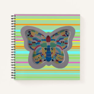 Colourful Butterfly Mosaic Hor. Stripes Notebook