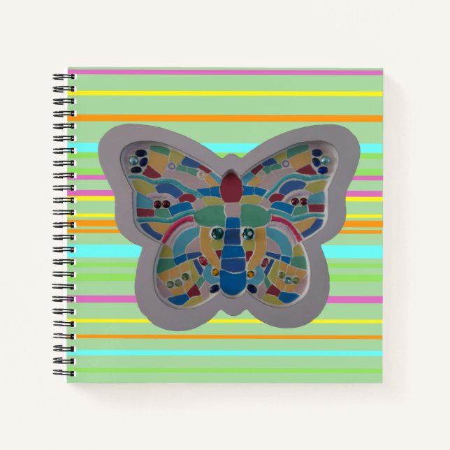 Colourful Butterfly Mosaic Hor. Stripes Notebook (Front)