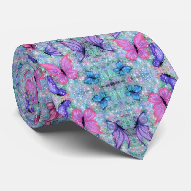 Colourful Butterfly Neck Tie Flying Butterflies (Rolled)