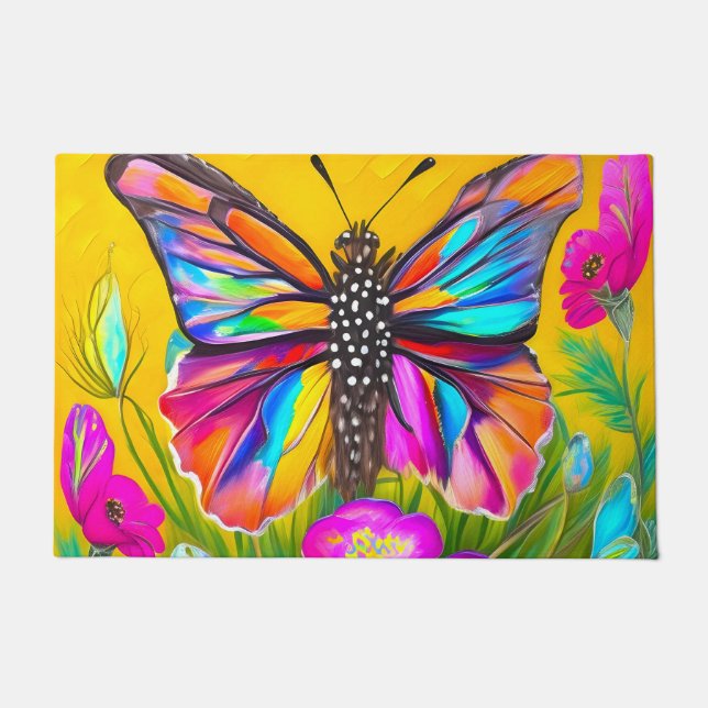 Colourful butterfly on a yellow background doormat (Front)