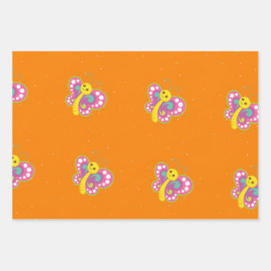 Colourful butterfly on orange wrapping paper sheet