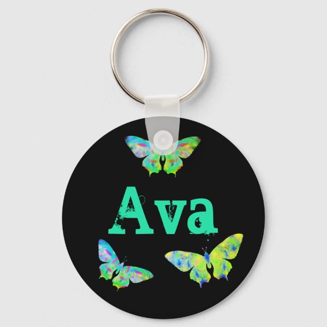 Colourful Butterfly Painting Art Ava Add Name Keychain (Front)
