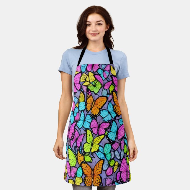 Colourful Butterfly Pattern Apron (Worn)