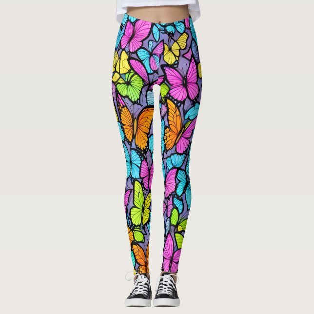 Colourful Butterfly Pattern Leggings (Front)