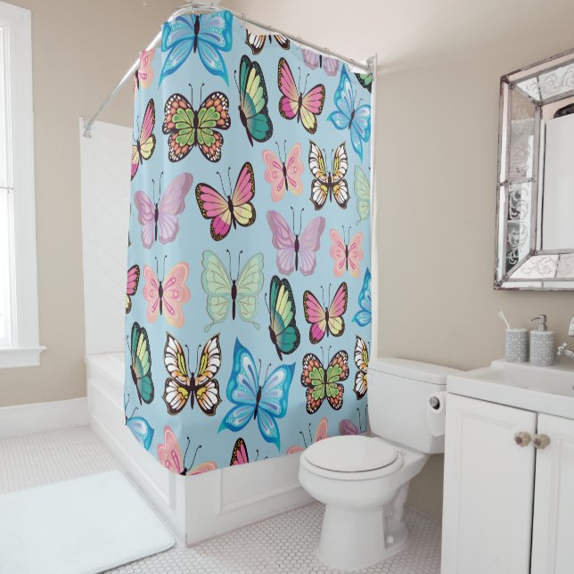 Colourful Butterfly Pattern Pastel Light Blue (In Situ)
