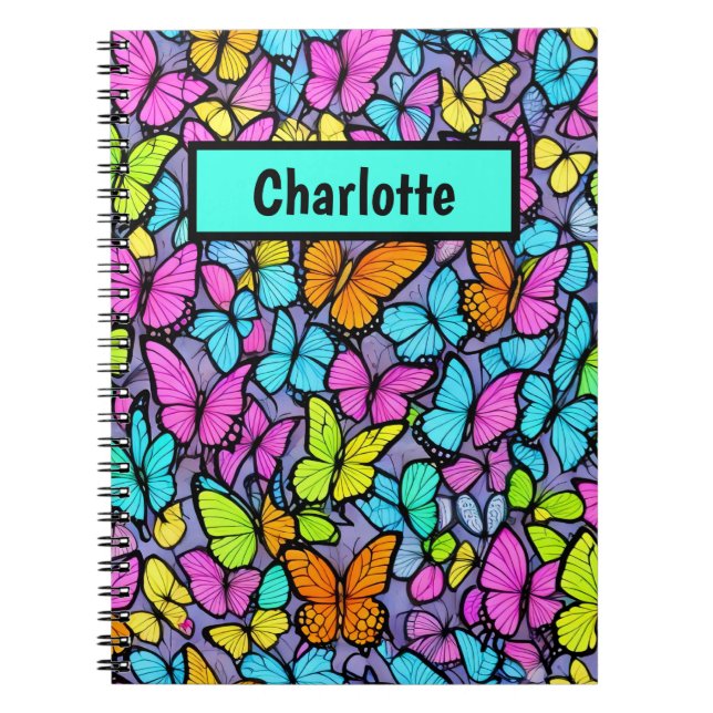 Colourful Butterfly Pattern Personalized Notebook (Front)