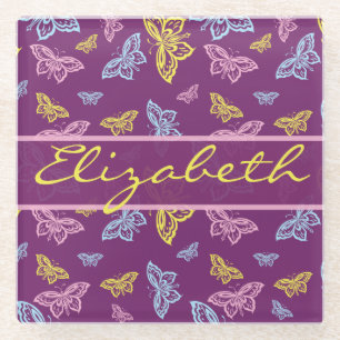 Colourful Butterfly Personalize Pattern Glass Coaster