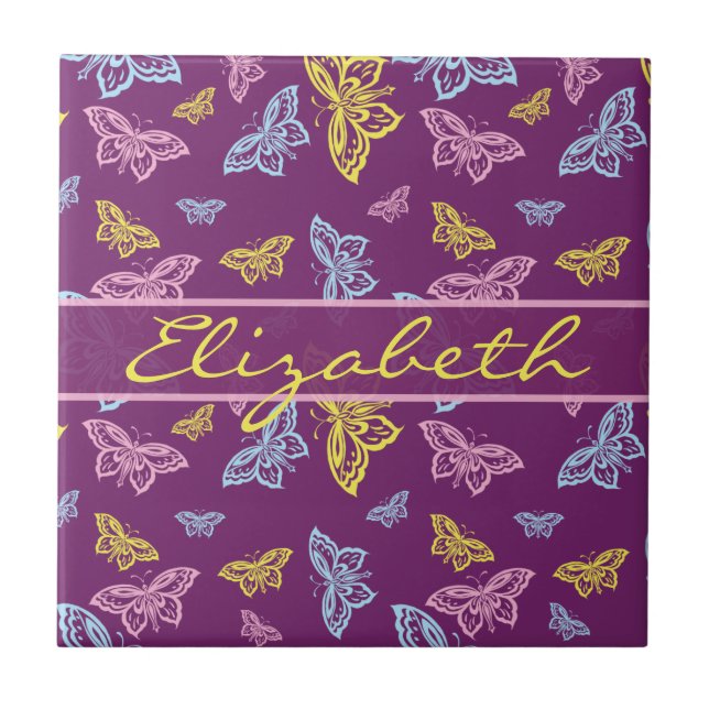 Colourful Butterfly Personalize Pattern Tile (Front)