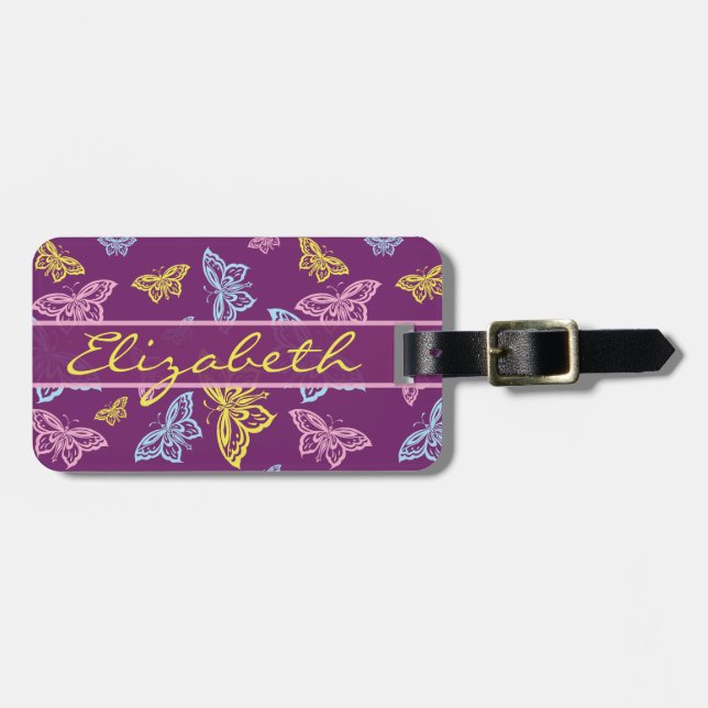 Colourful Butterfly Personalize Phone Number Luggage Tag (Front Horizontal)