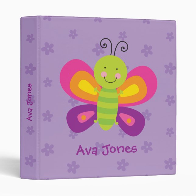 Colourful Butterfly Personalized Binder for Girls (Front/Spine)